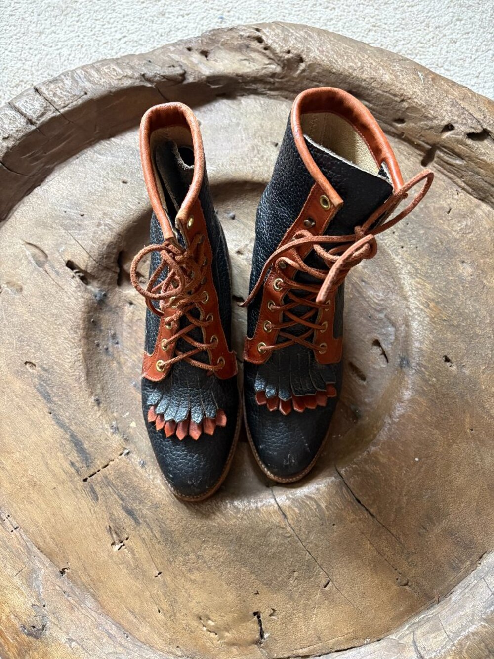 Justin two-tone leather kiltie lace-up roper western women's boots size 5.5B